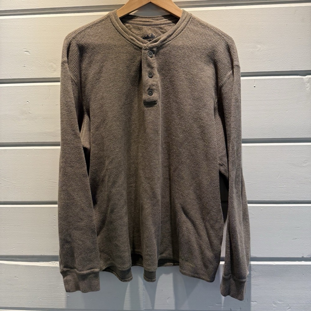 Eddie Bauer Sport Henley Shirt Mens XL Light Brown Long Sleeve Waffle Knit